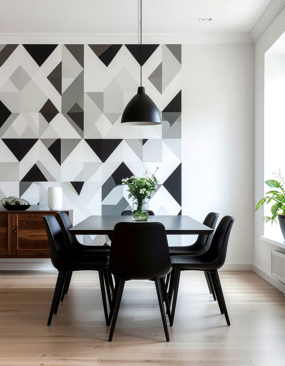 Geometric Wallpaper Dining Room - 30 black and white dining room ideas