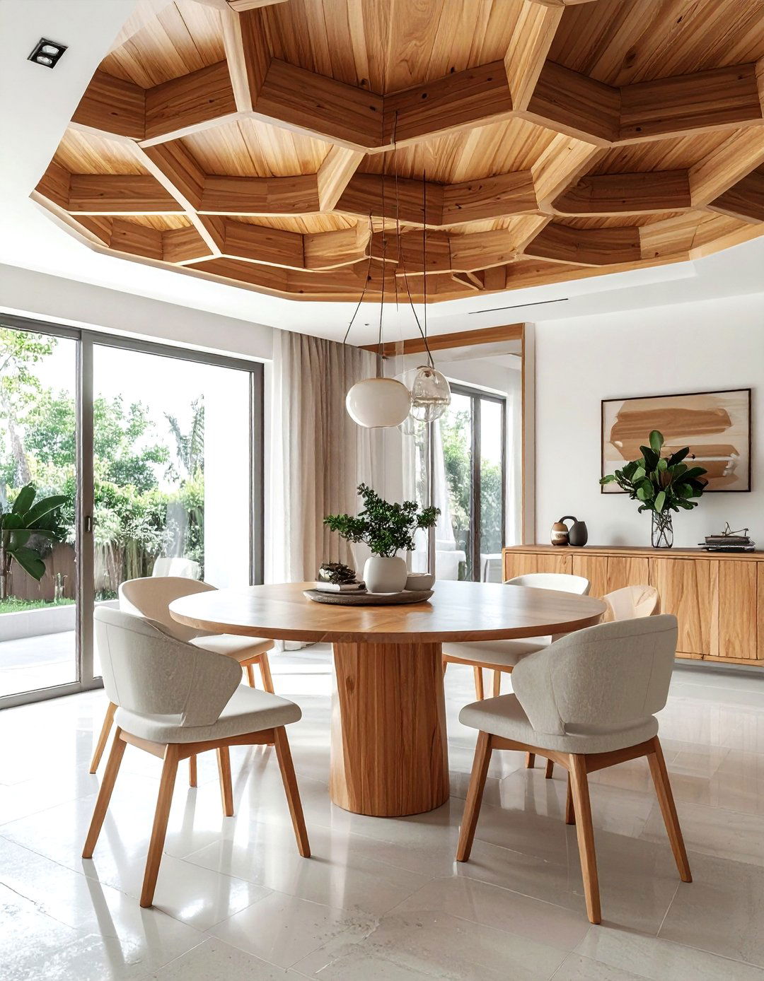 Geometric Wood Dining Room Ceiling - 30 dining room ceiling ideas