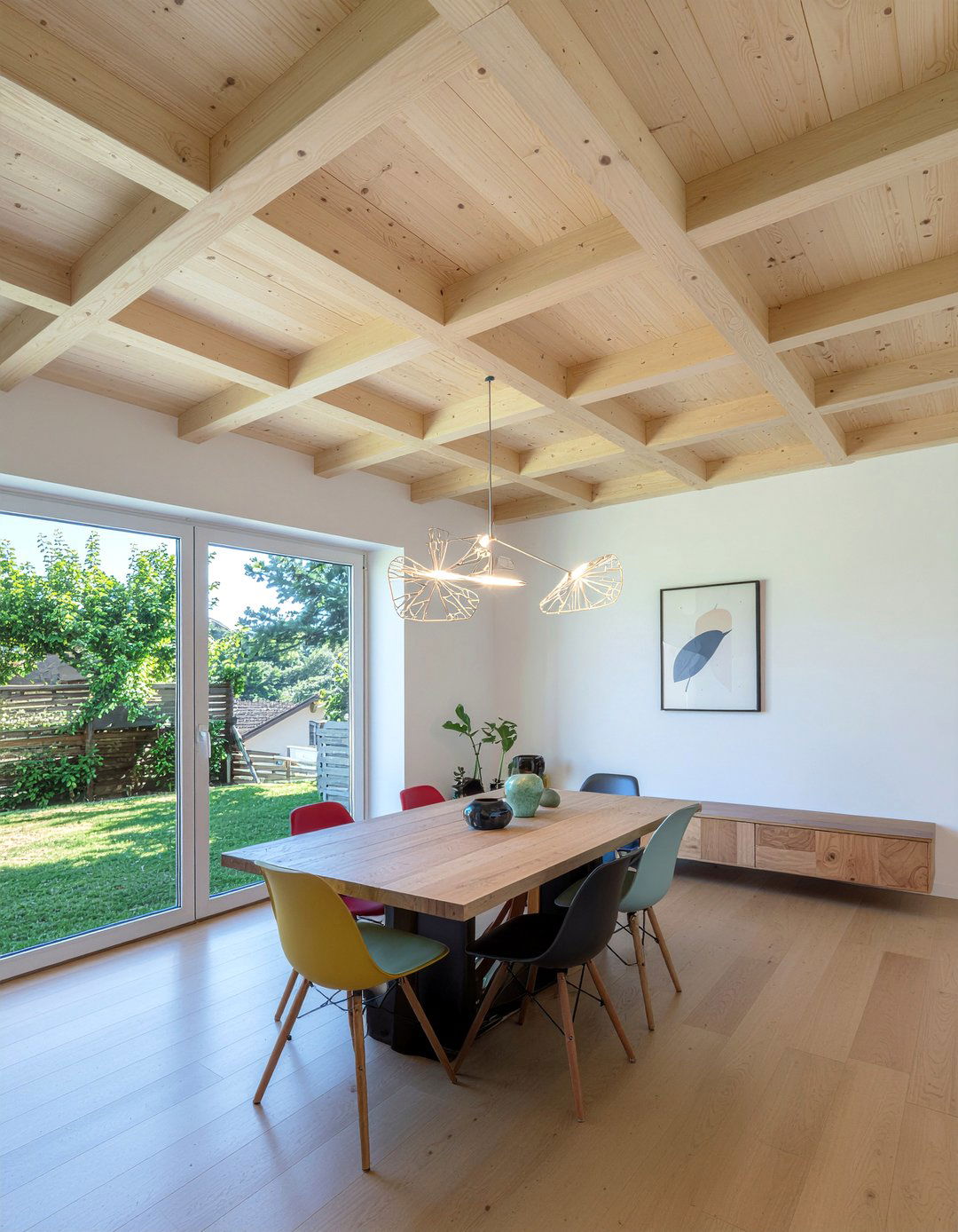 Geometric Wood Panel Ceiling - 30 dining room wood ceiling ideas