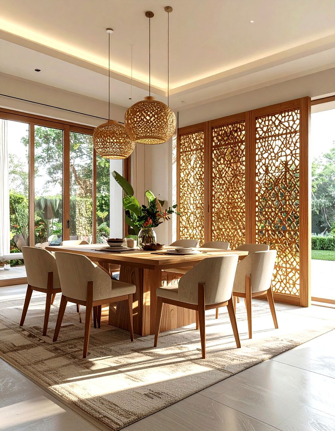 Geometric Wood Screen - 30 Moroccan dining room ideas
