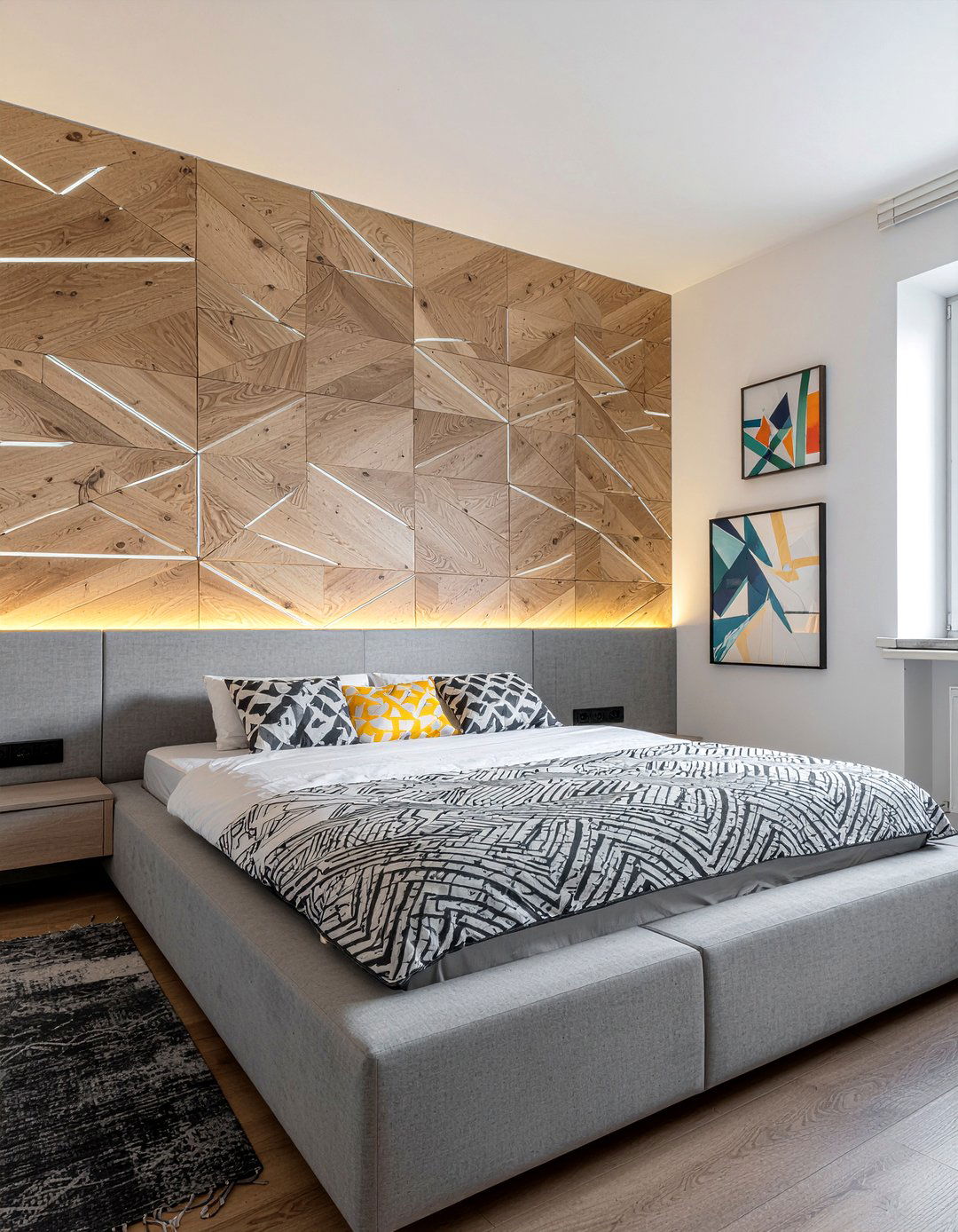 Geometric Wood Wall Pattern - 30 bedroom wood wall ideas