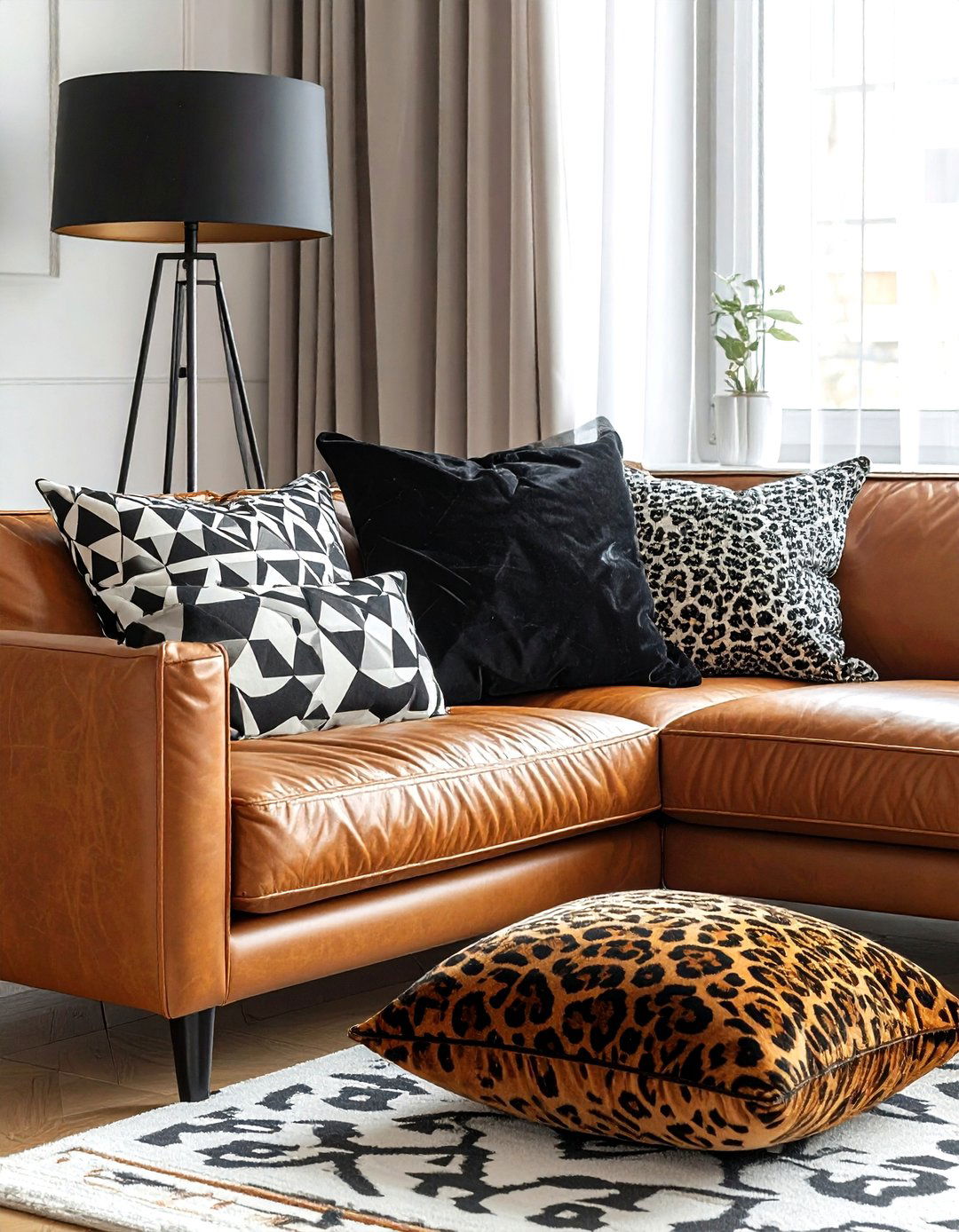 Geometric and animal print pillow - 30 pattern mixing decor ideas