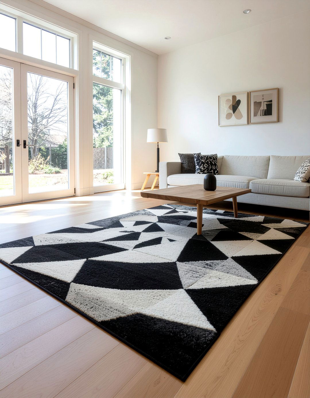 Geometric area rug - 30 mid-century glam living room ideas