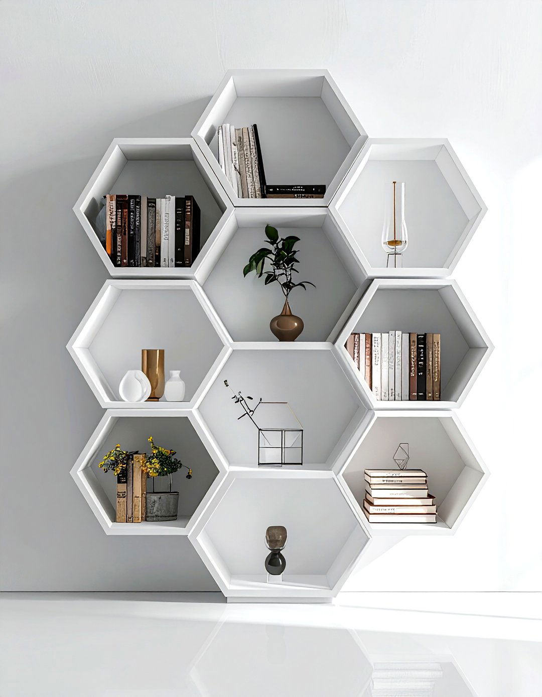 Geometric book shelf - 30 book decor ideas