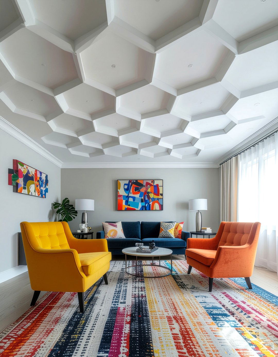 Geometric ceiling pattern - 30 living room suspended ceiling ideas