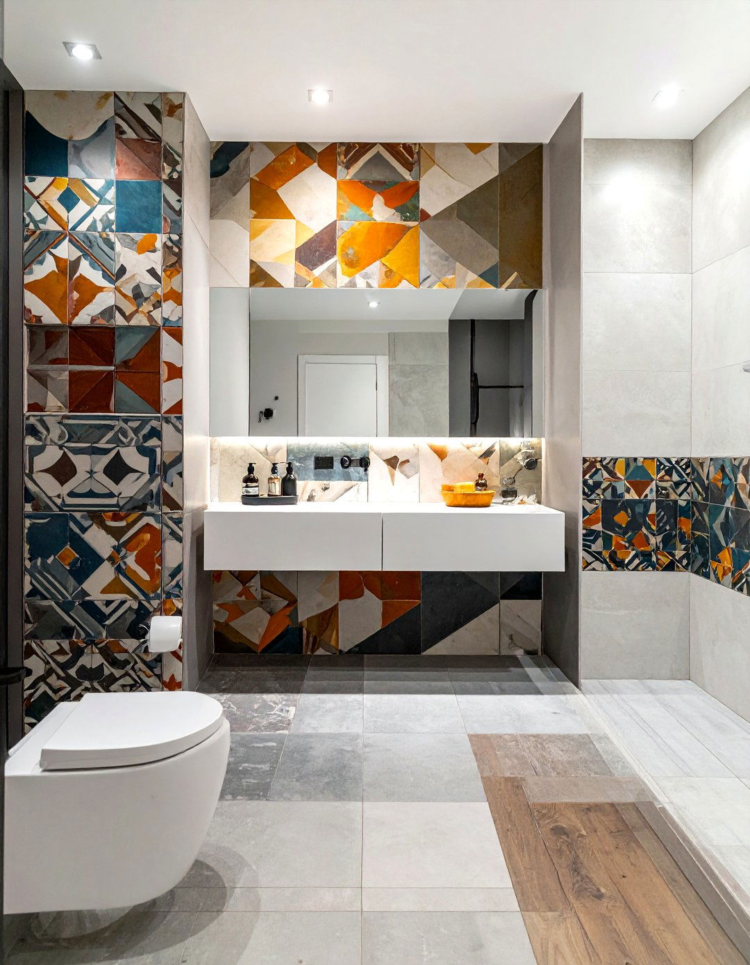 Geometric cement tile - 30 bathroom wall tile ideas