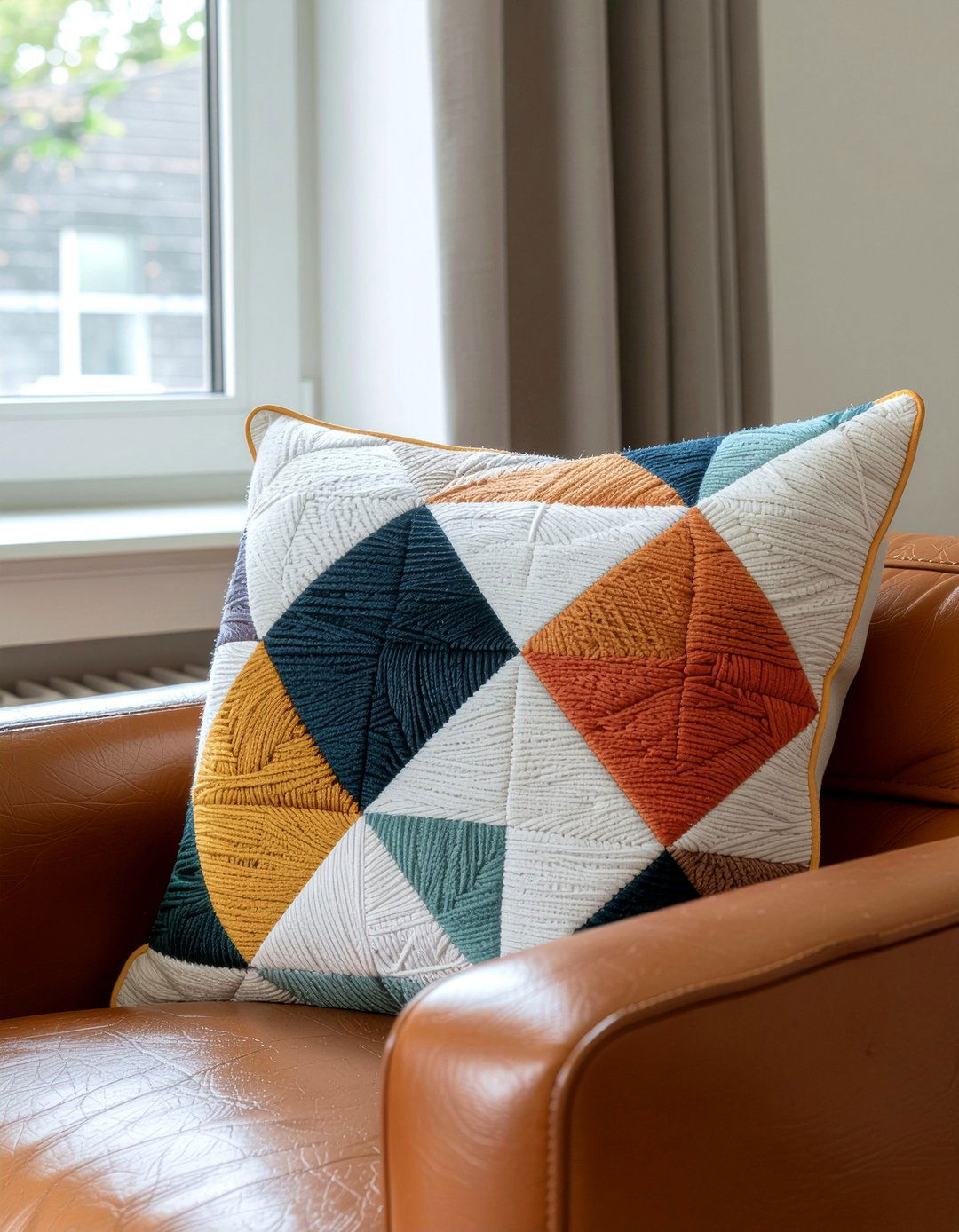 Geometric embroidery pillow - 30 embroidered living room ideas