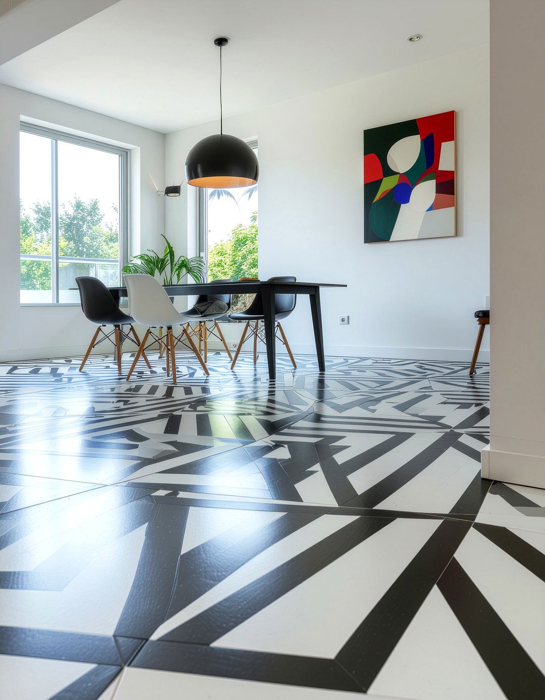 Geometric floor tile - 30 dining room tile floor ideas