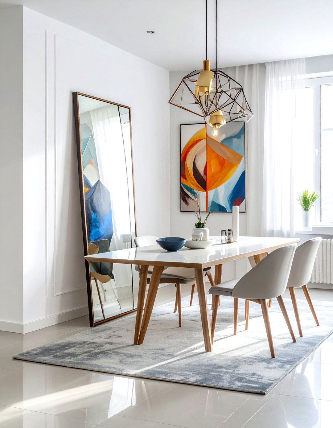 Geometric frame floor mirror - 30 leaning mirror dining room ideas