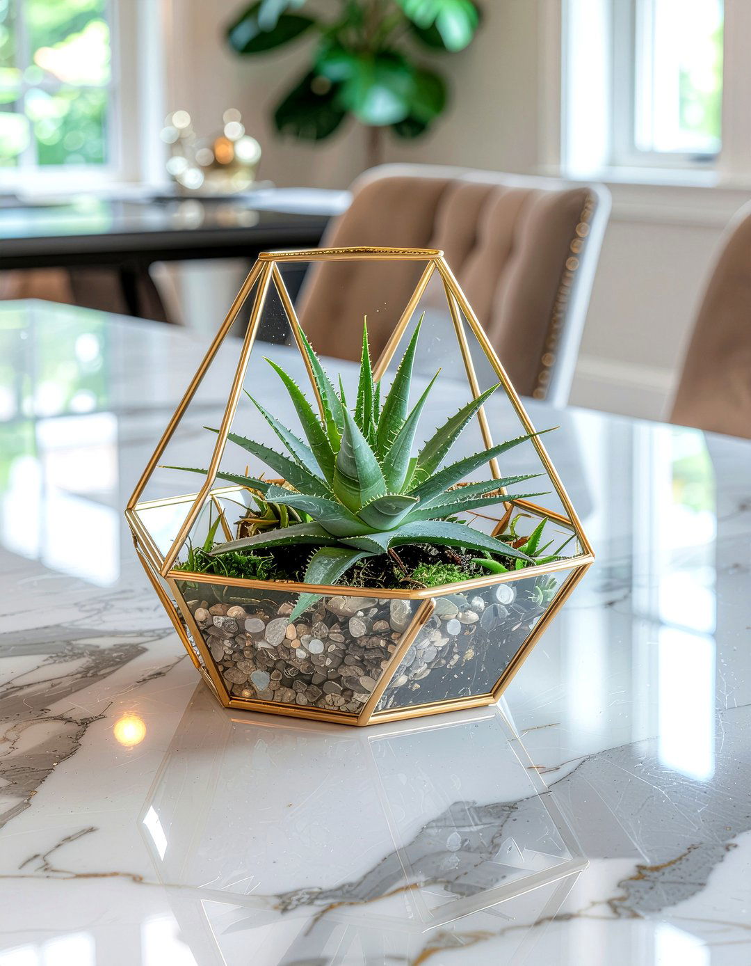 Geometric gold terrarium - 30 dining table centerpiece ideas