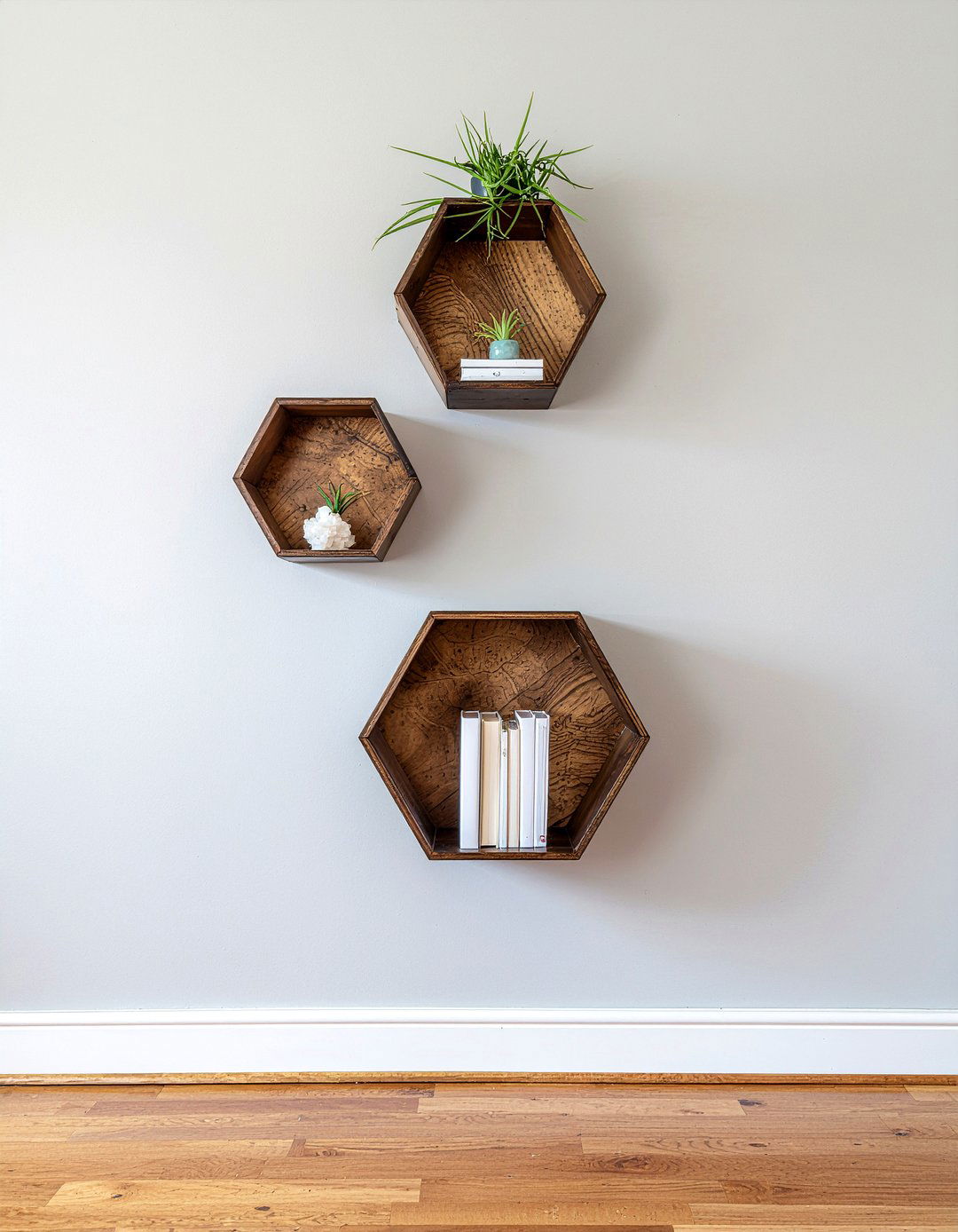 Geometric honeycomb wall bookshelf - 30 living room bookshelf ideas