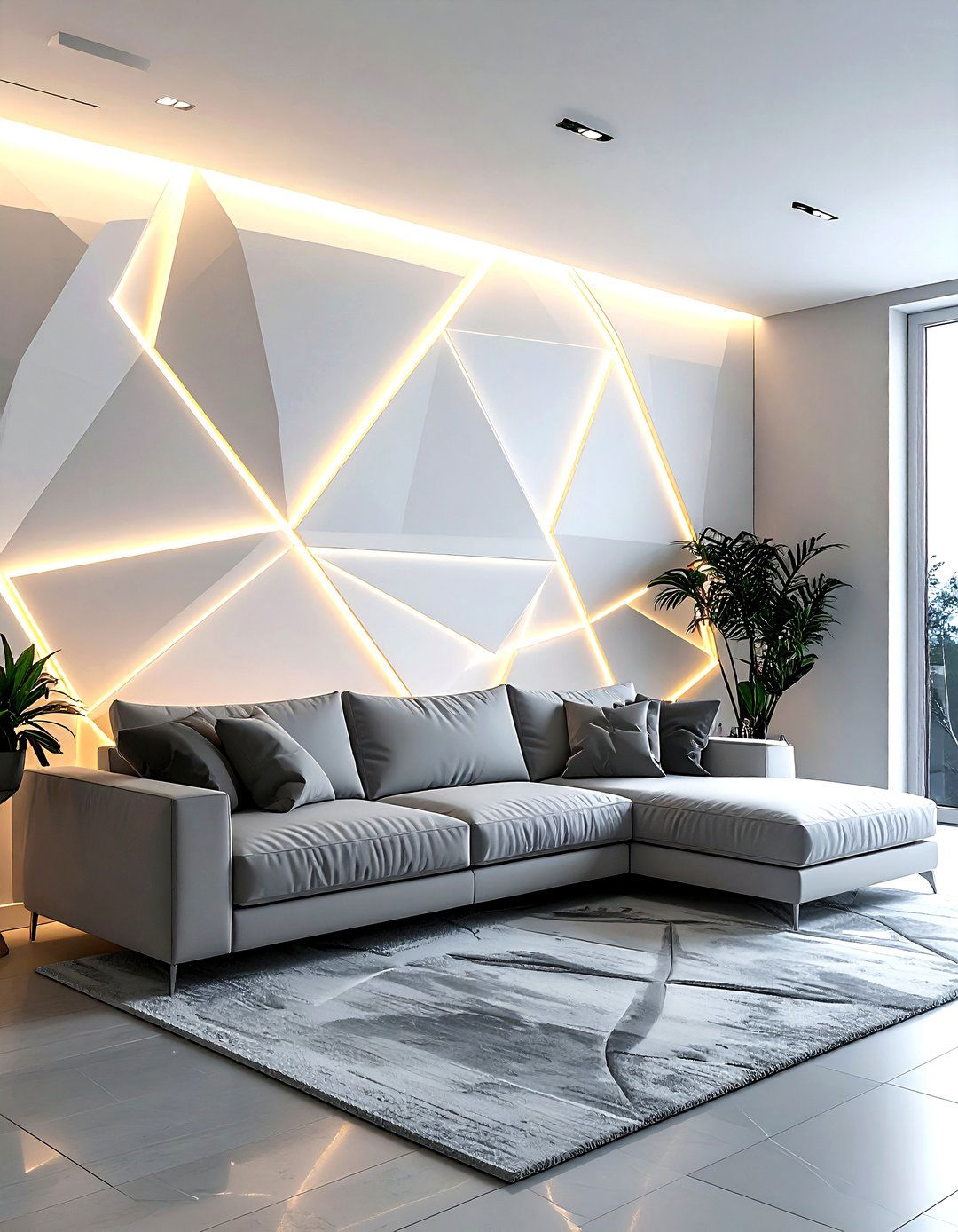 Geometric led wall patterns - 30 living room led strip lights ideas