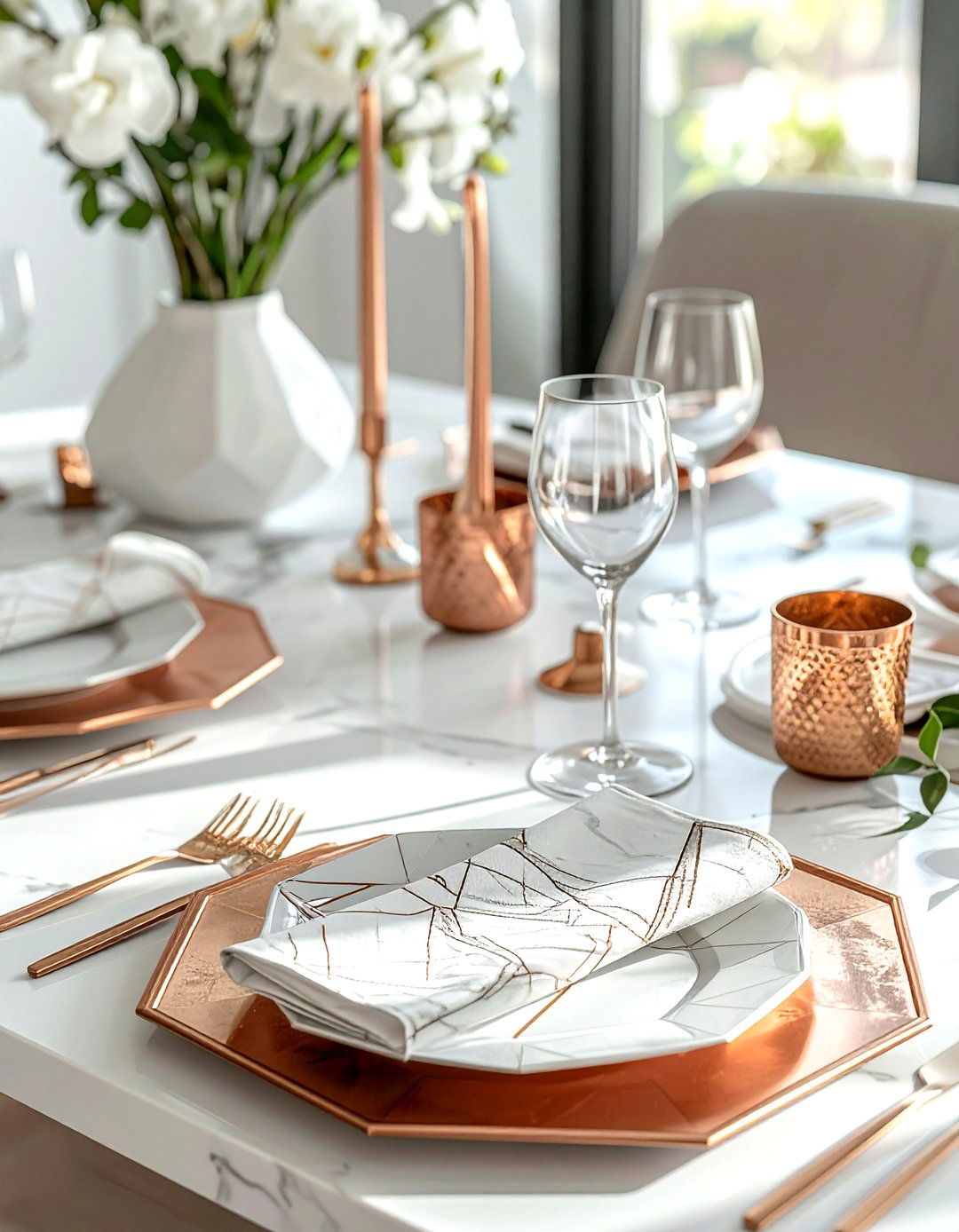 Geometric modern Passover table - 30 Passover dining room ideas
