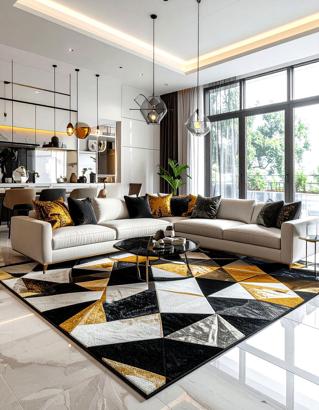 Geometric patchwork layout living room - 30 patchwork living room ideas