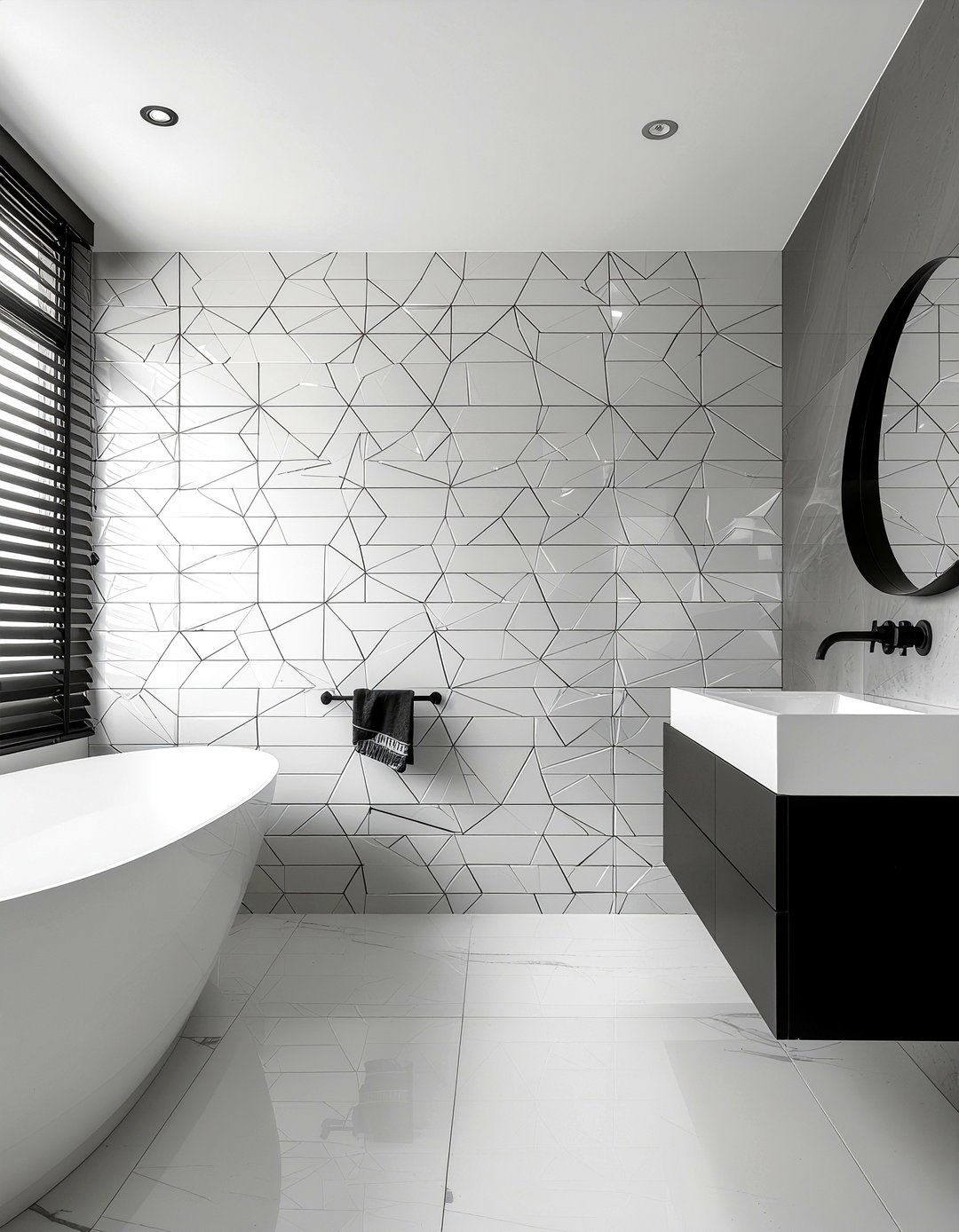 Geometric pattern bathroom wall - 30 bathroom feature wall ideas