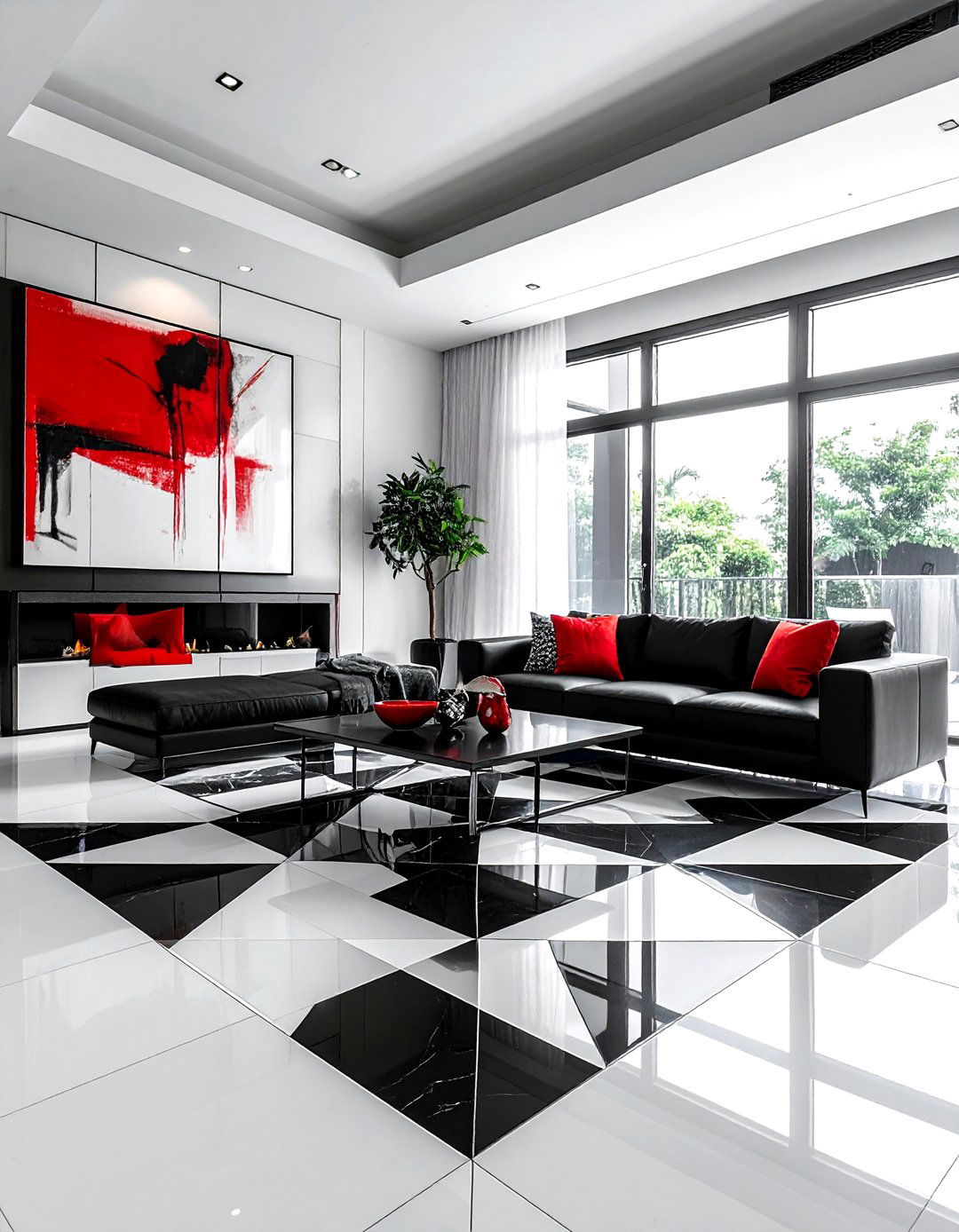 Geometric pattern floor tile - 30 living room tile ideas