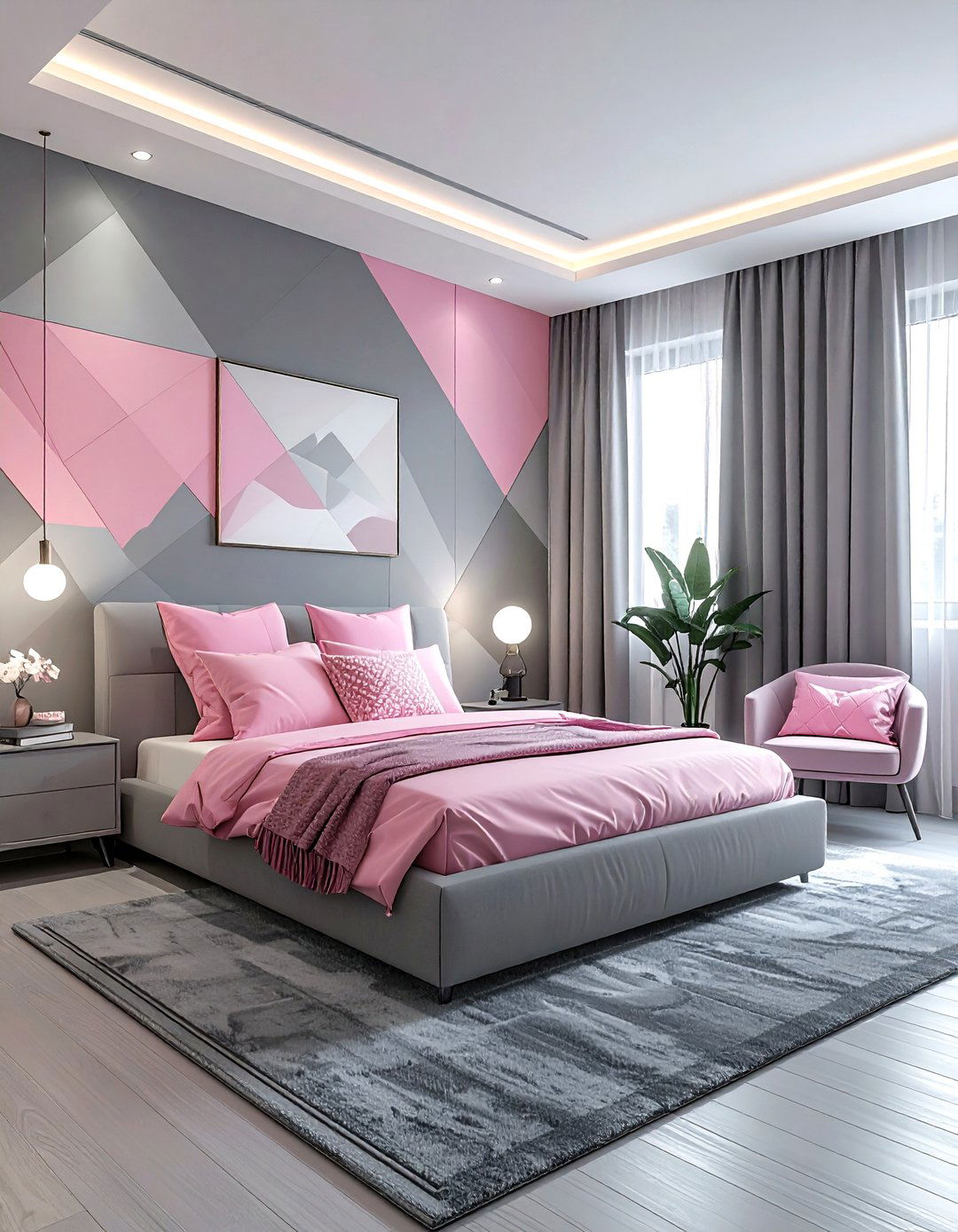 Geometric pattern pink gray bedroom - 30 pink gray bedroom ideas