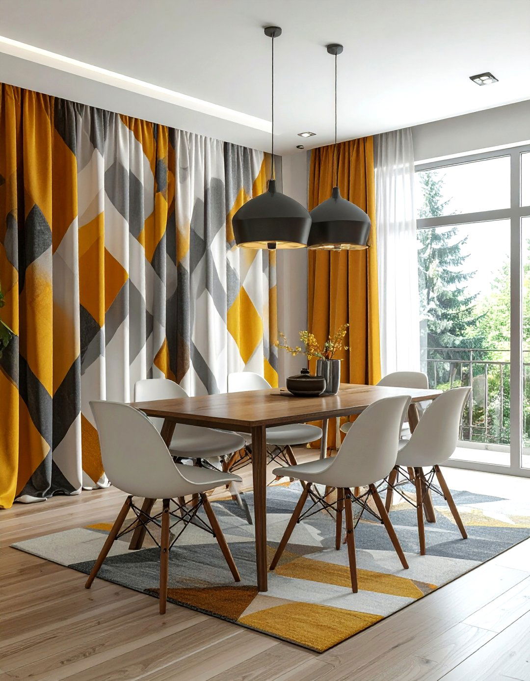 Geometric print curtains - 30 dining room drape ideas