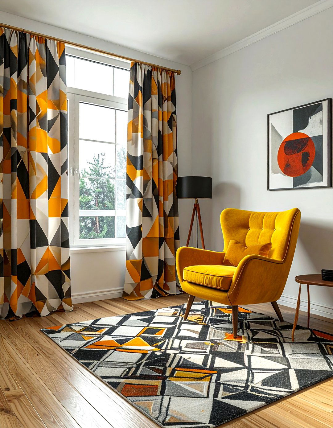 Geometric print curtains - 30 living room curtain ideas