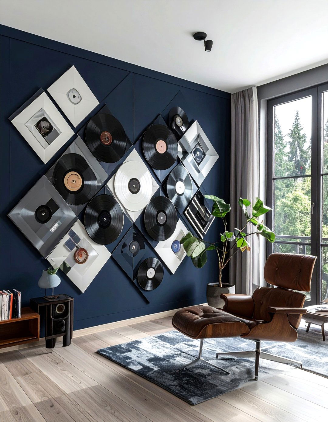 Geometric record wall art - 30 record collection display ideas