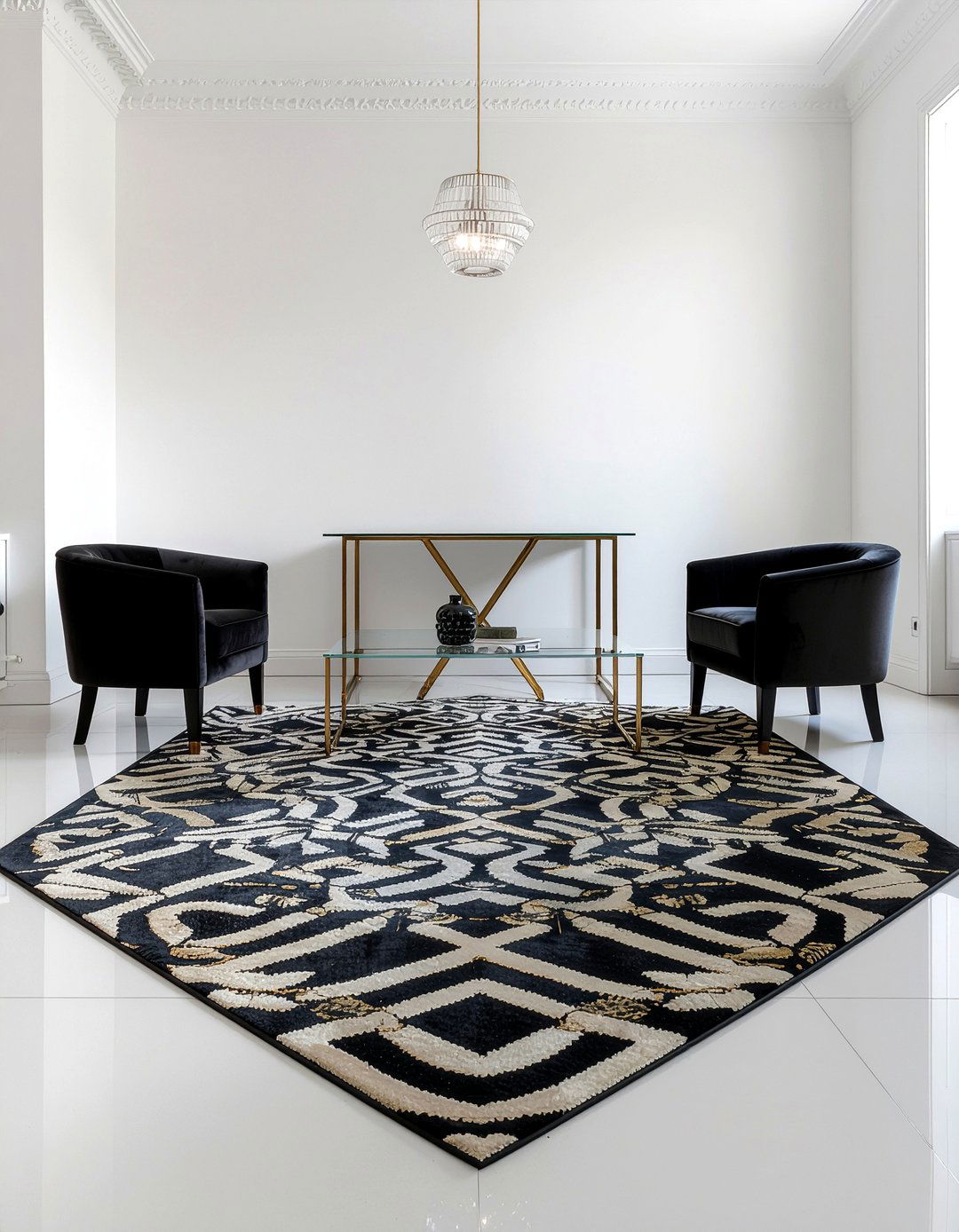 Geometric rug - 30 modern glam living room ideas