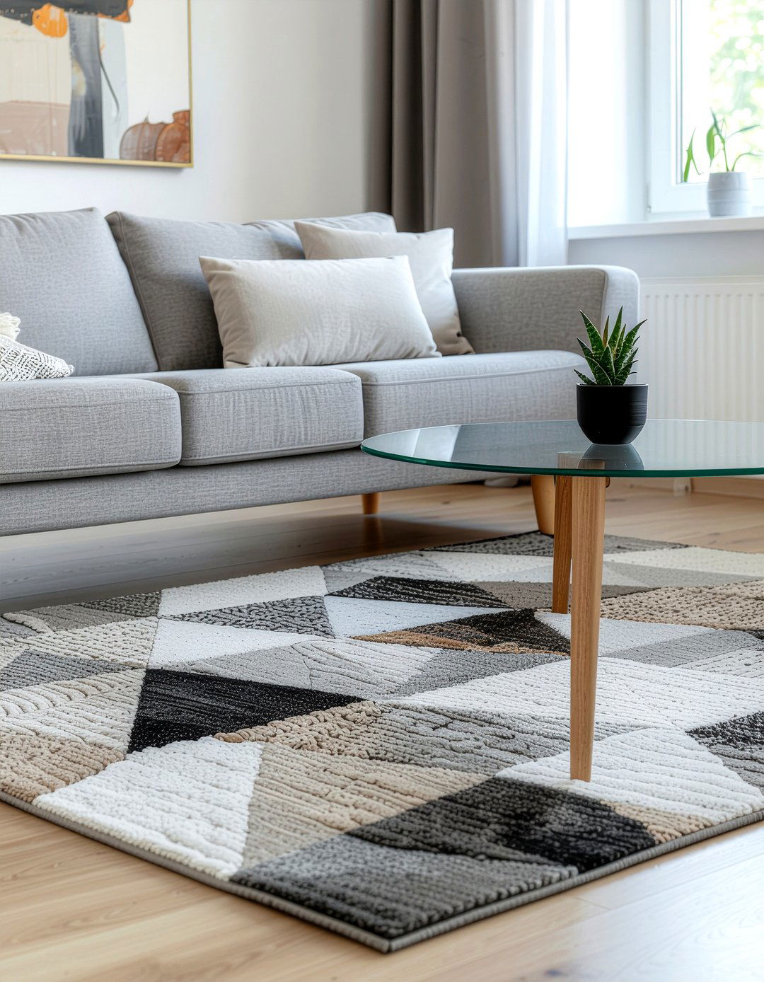 Geometric rug on textured rug - 30 layered rug ideas