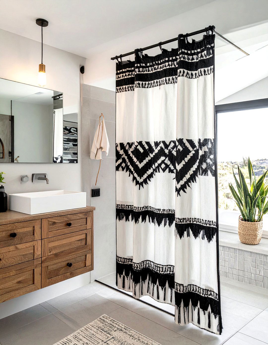 Geometric shower curtain - 30 southwestern bathroom ideas
