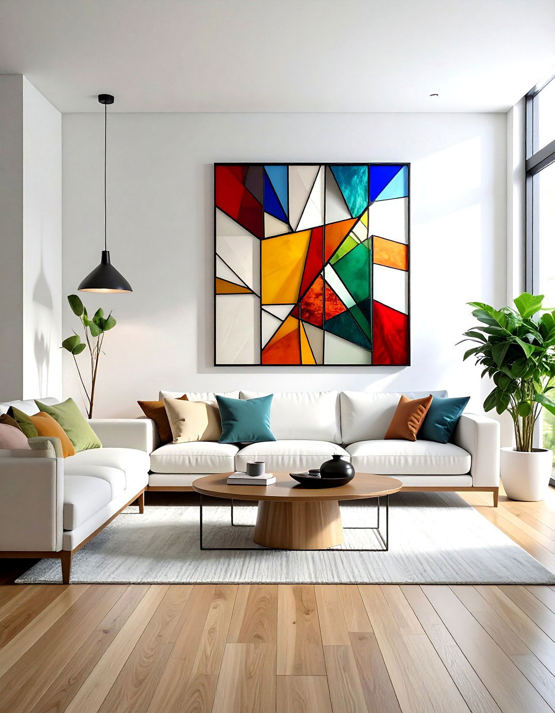 Geometric stained glass panel - 30 living room stained glass ideas
