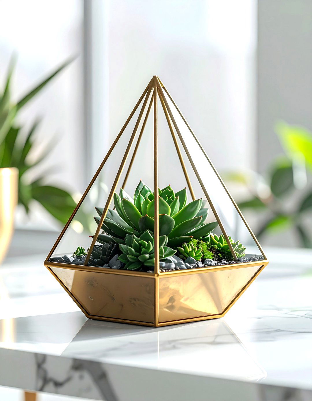 Geometric succulent terrarium - 30 dining room succulent ideas