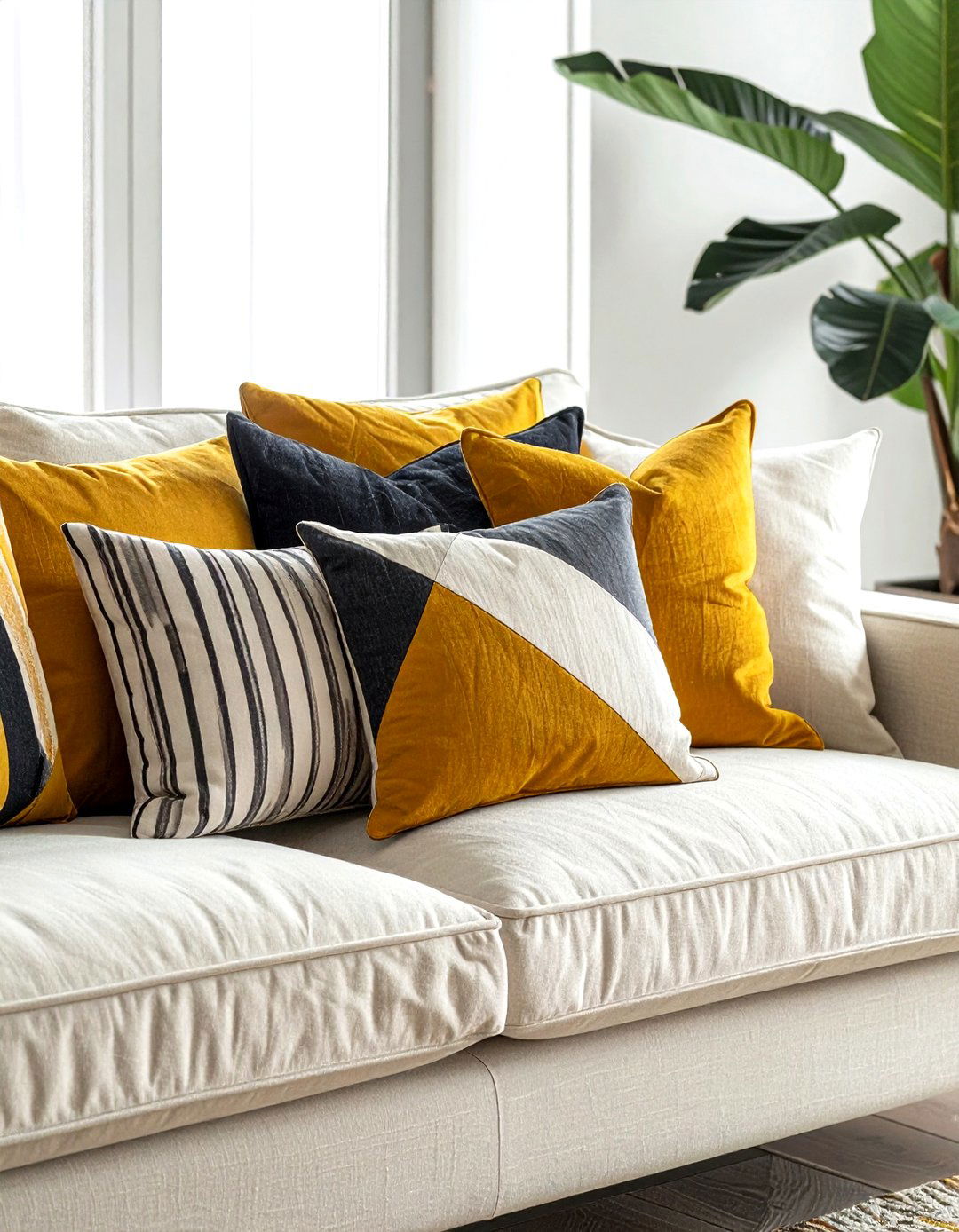 Geometric throw pillow arrangement - 30 geometric pattern decor ideas