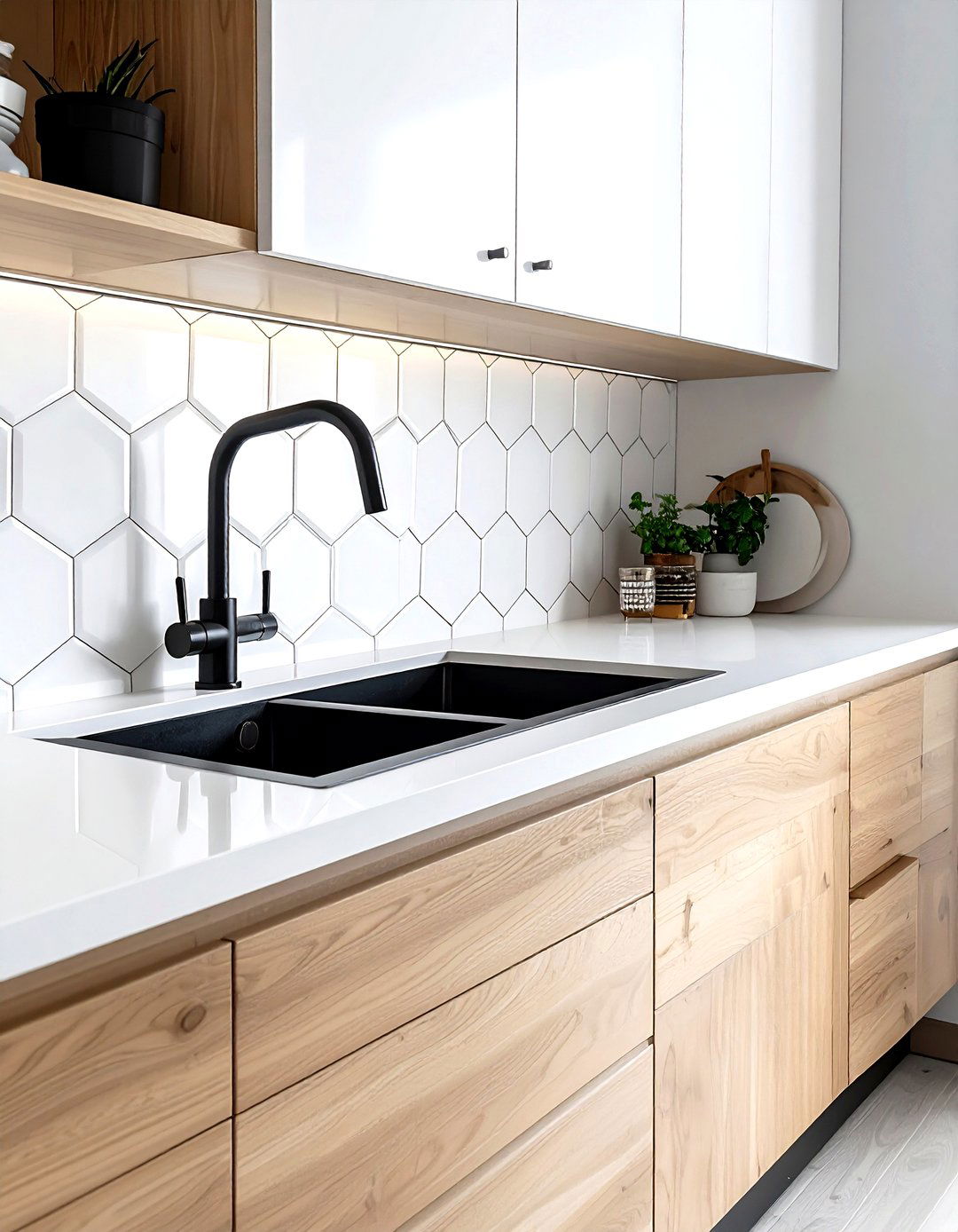 Geometric tile backsplash - 30 mid-century modern kitchen ideas