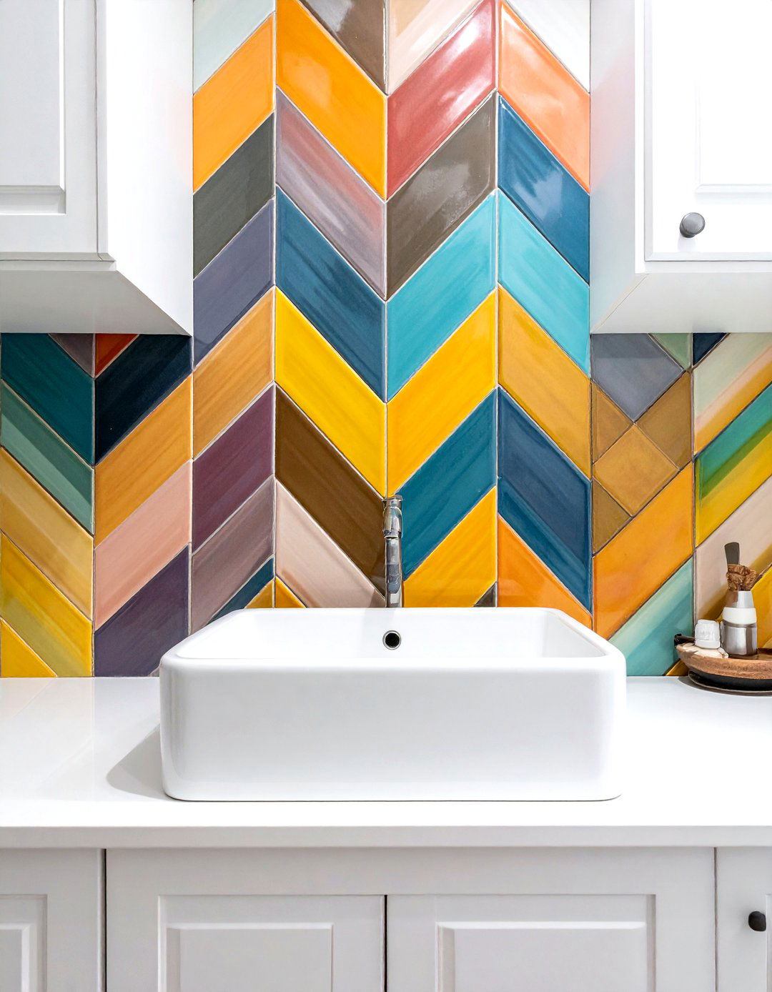 Geometric tile backsplash - 30 small powder room ideas