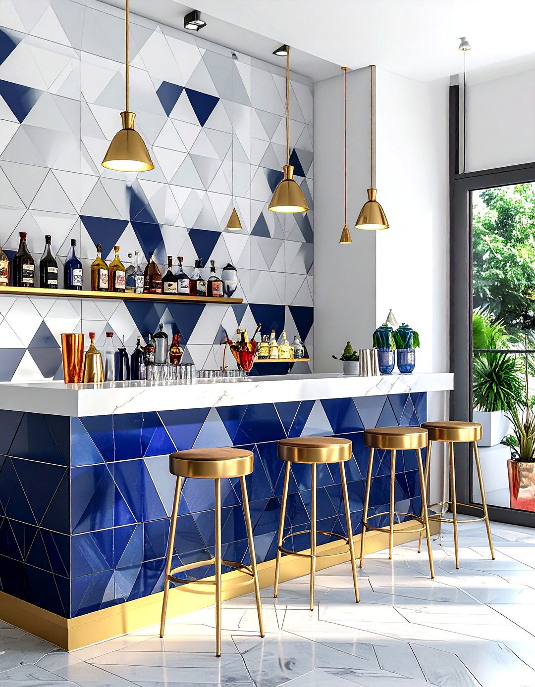 Geometric tile bar area - 30 living room backsplash ideas
