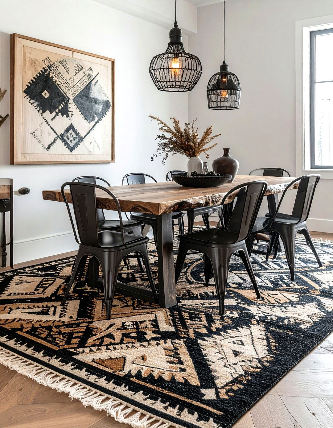 Geometric vintage rug dining room - 30 vintage rug dining room ideas