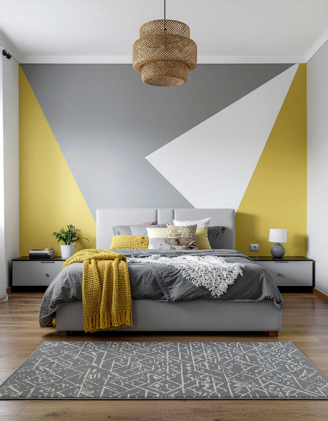 Geometric wall paint - 30 DIY bedroom decor ideas