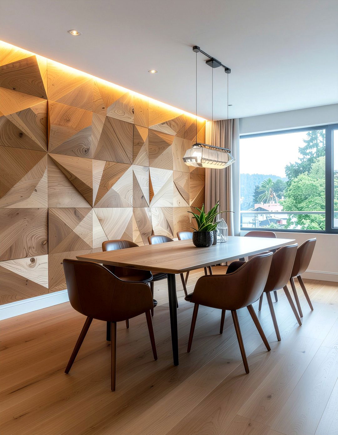 Geometric wood panel dining room - 30 dining room paneling ideas