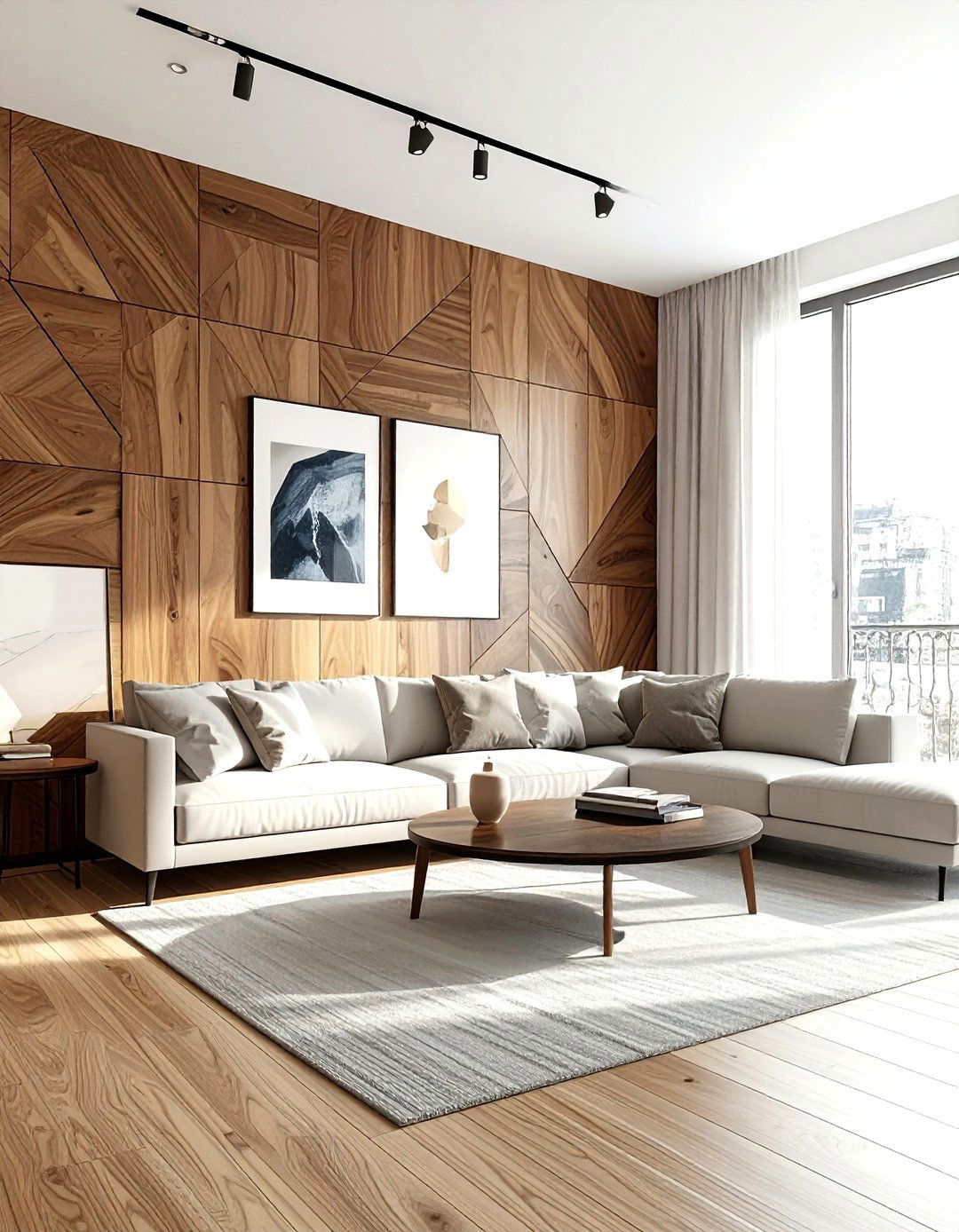 Geometric wood paneling - 30 living room paneled walls ideas