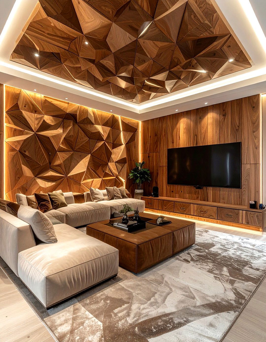 Geometric wood wall - 30 wood accent ideas