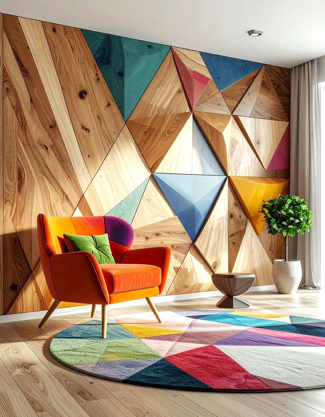 Geometric wood wall panels - 30 living room wood wall ideas