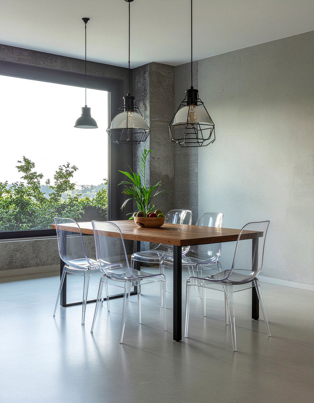 Ghost chair in industrial dining room - 30 ghost dining chair ideas