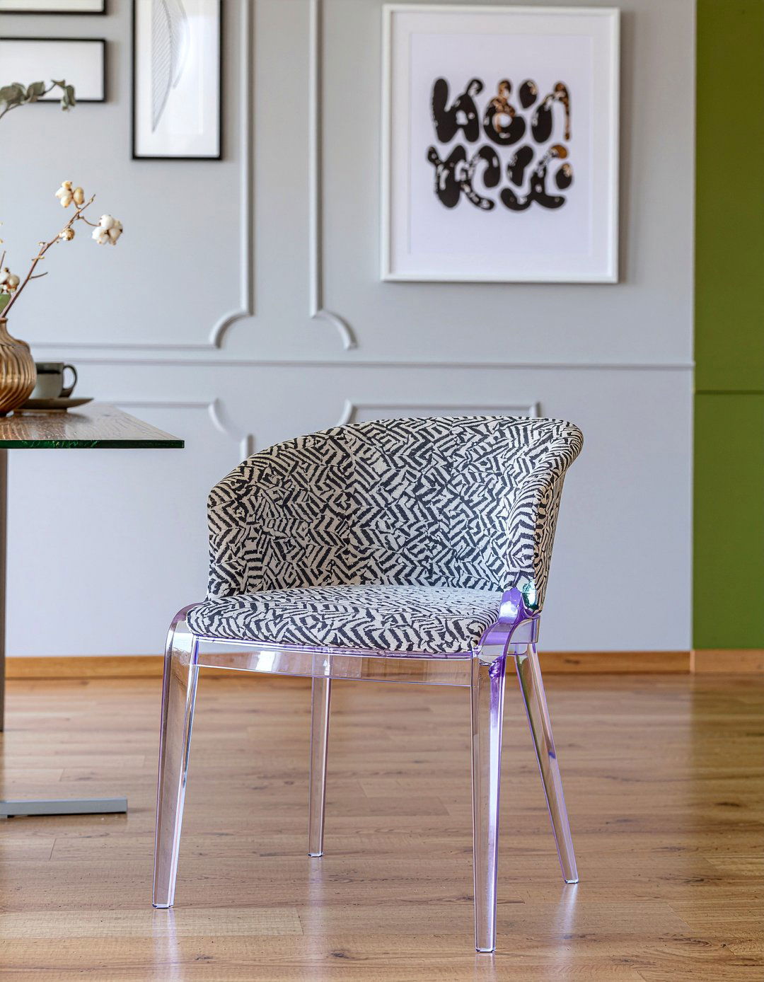 Ghost chair with patterned seat cushion - 30 ghost dining chair ideas