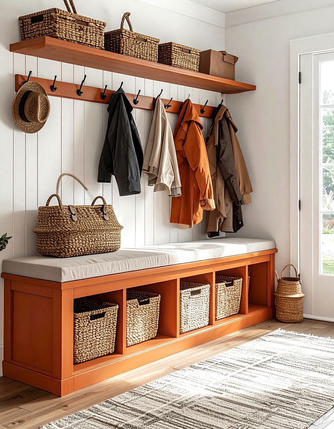 Ginger Mudroom Bench - 30 orange decor ideas