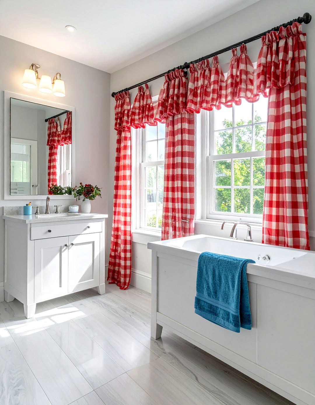Gingham Plaid Valance - 30 bathroom valance ideas