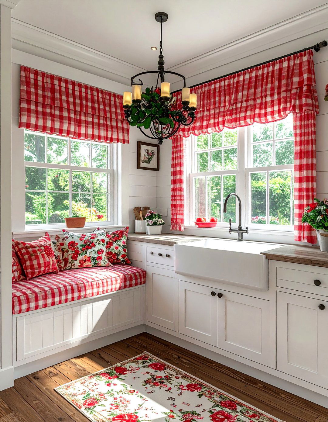 Gingham and floral kitchen decor - 30 pattern mixing decor ideas
