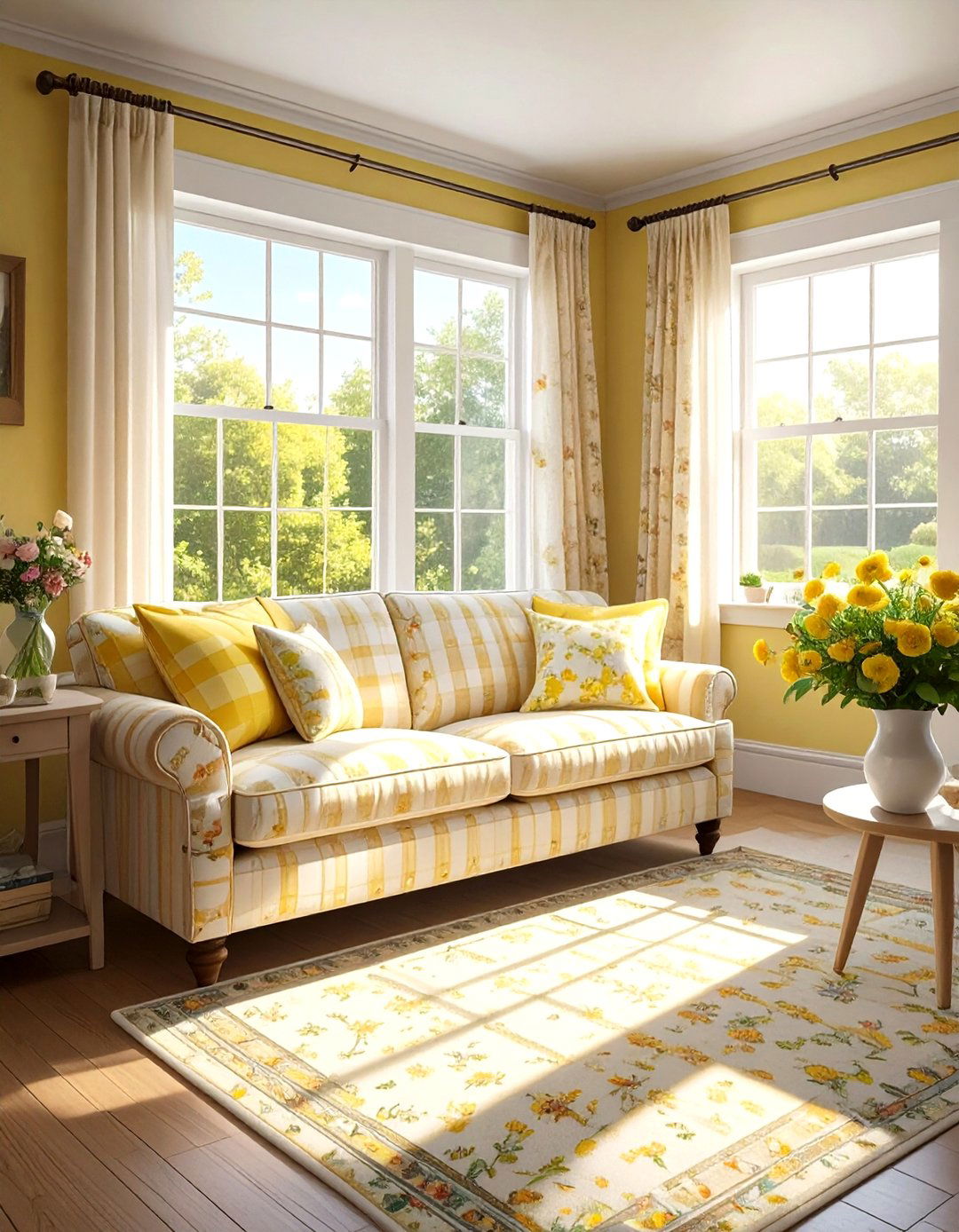 Gingham and floral living room - 30 living room pattern mixing ideas
