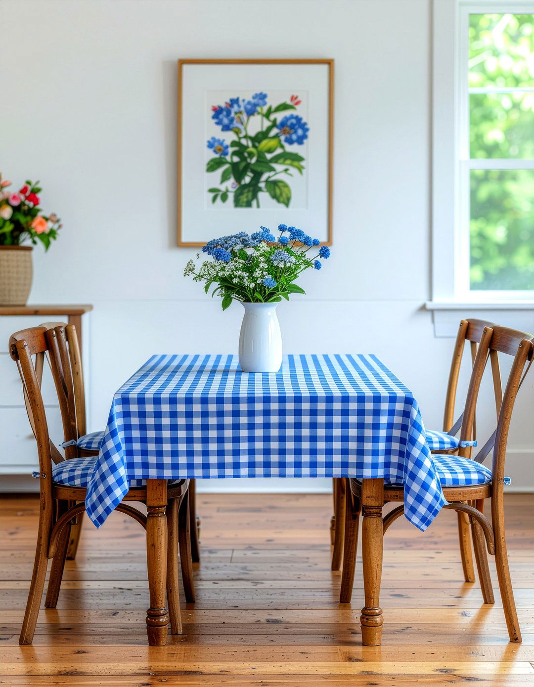 Gingham fabric accents - 30 countryside dining room ideas