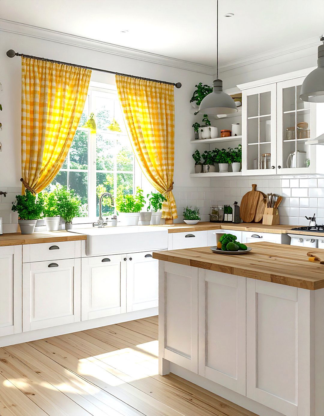 Gingham kitchen cafe curtain - 30 kitchen pattern mixing ideas