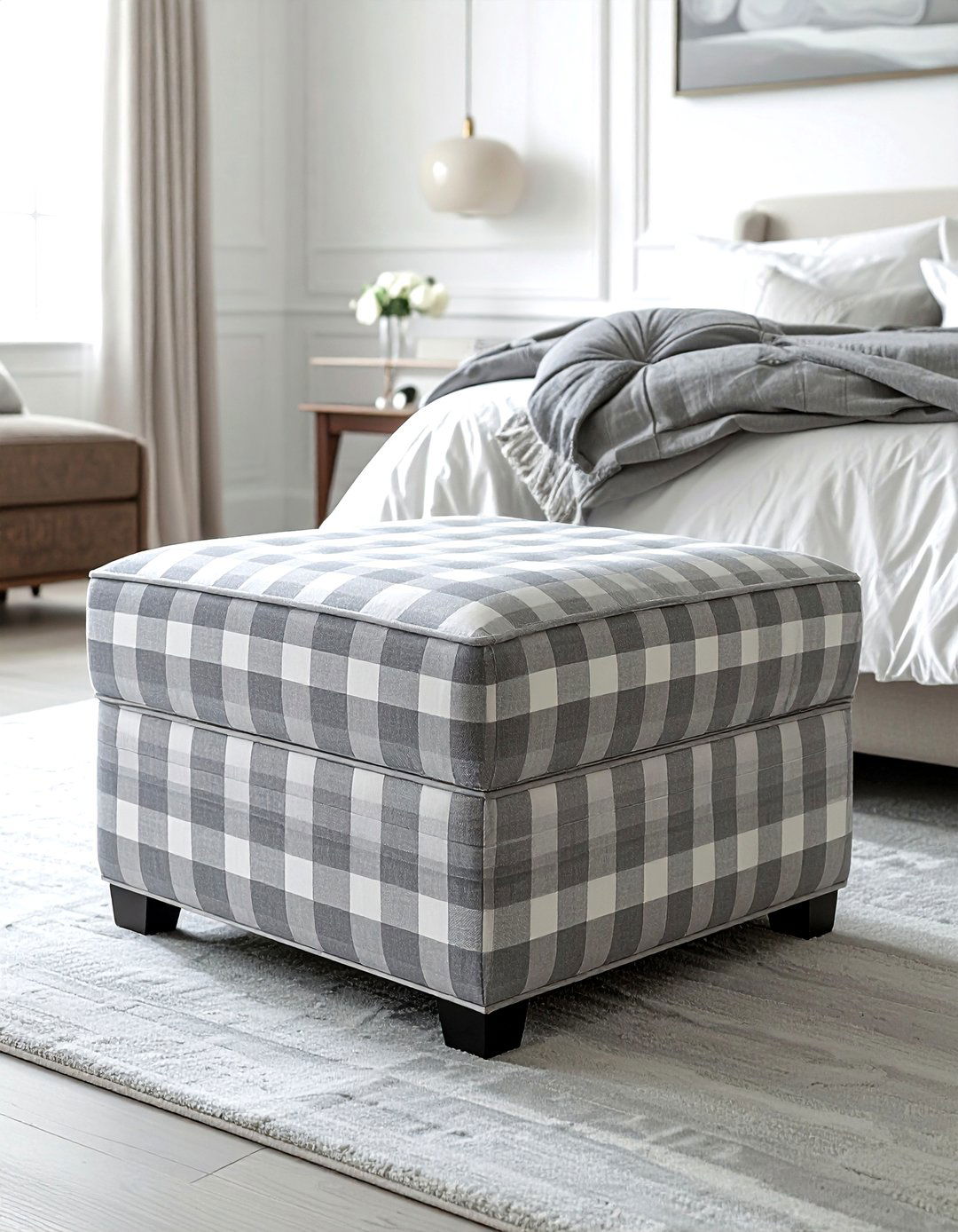 Gingham ottoman - 30 gingham decor ideas