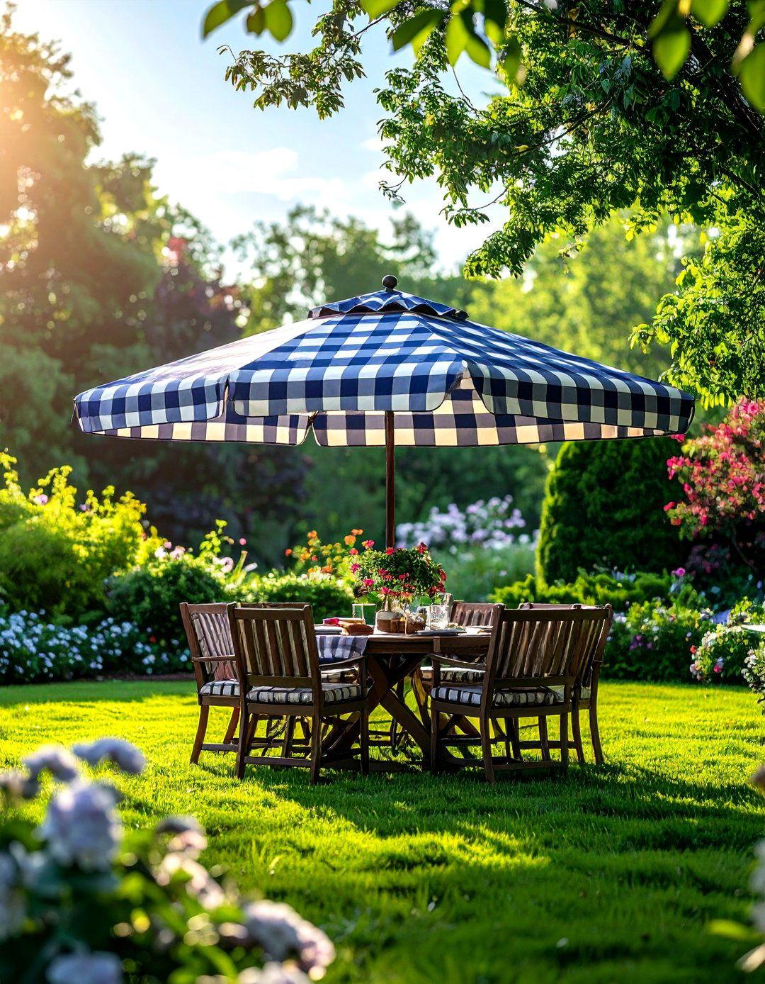 Gingham patio umbrella - 30 gingham decor ideas