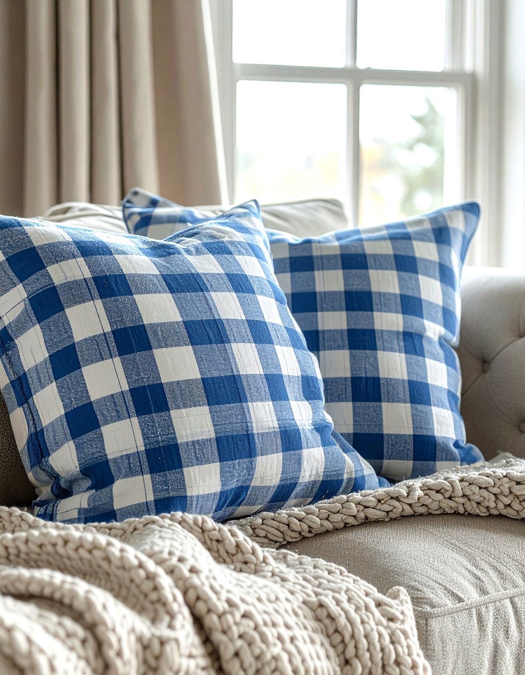 Gingham pattern pillows - 30 cottage home decor ideas